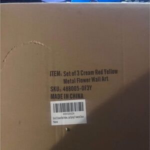 Set of 3 Cream Red Yellow Metal Flower Wall Art